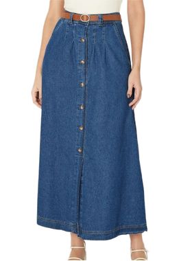 Saia Jeans Midi Malwee 1000131477 Feminina Com Cinto Algodão T. 38/48
