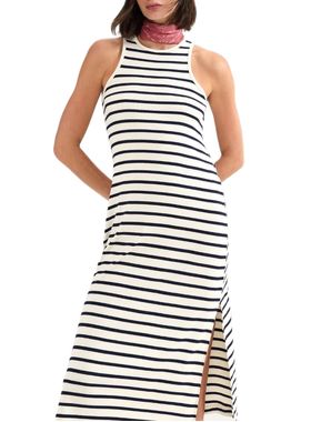 Vestido Midi Hering 0BCG Feminino Listrado Com Fenda Lateral Canelado T. M/XG