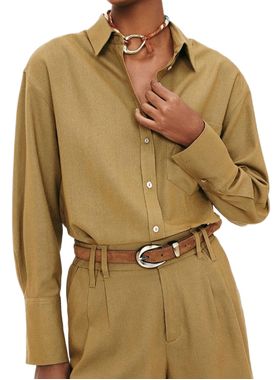 Camisa Manga Longa Hering K6BV Feminina Oversived Linho T. M/XG