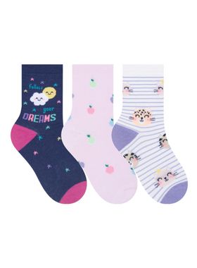 Kit/3 Meia Cano Longo Selene 2451.002 Infantil Estampada Algodão T. 25/28 29/34
